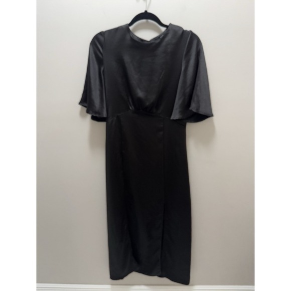 Nasty Gal Satin Flutter Sleeve Midi Black Dress‎ Size 8 - Picture 1 of 11